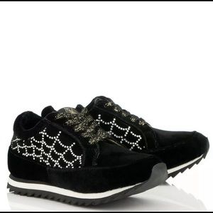 $295 Charlotte Olympia INCY GIRL Velvet Black Sneakers CRYSTALS 31